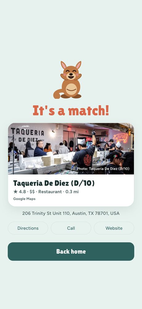 It's a match screen with directions